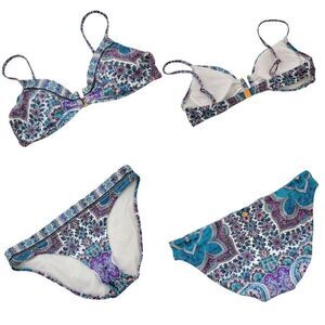 Nanette Lepore Womens Purple Blue Boho Floral Bikini L/XL